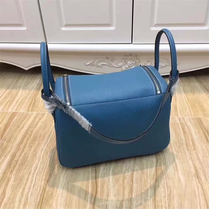 Hermes Lindy 26/30cm Bag Clemence Leather In Denim Blue Silver-Metal High