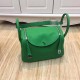 Hermes Lindy 26/30cm Bag Clemence Leather In Green Silver-Metal High