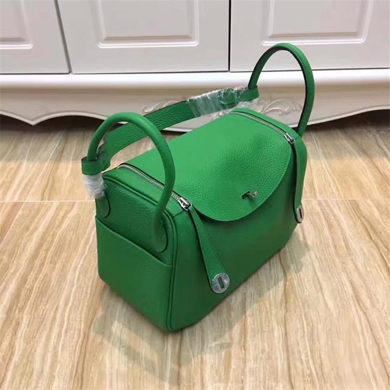 Hermes Lindy 26/30cm Bag Clemence Leather In Green Silver-Metal High