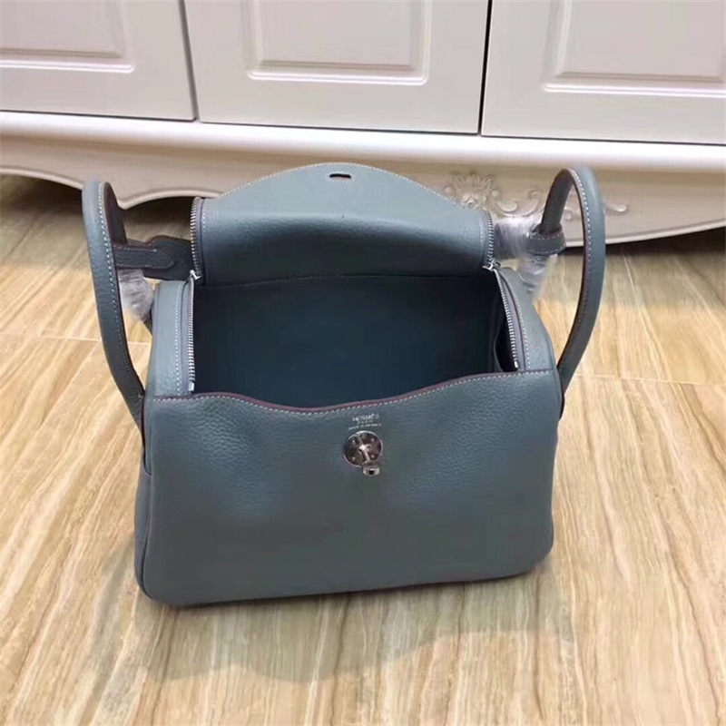 Hermes Lindy 26/30cm Bag Clemence Leather In Grey-Blue Silver-Metal High