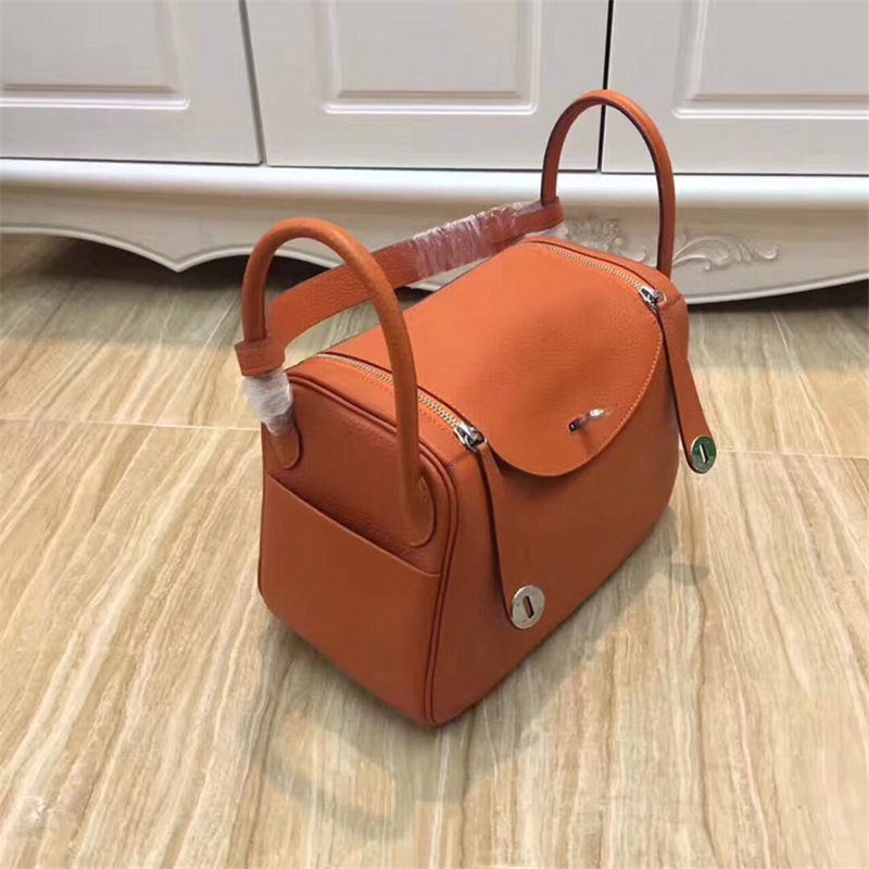 Hermes Lindy 26/30cm Bag Clemence Leather In Orange Silver-Metal High