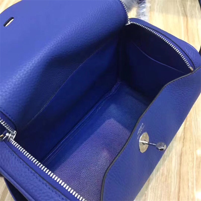 Hermes Lindy 26/30cm Bag Clemence Leather In Royal Blue Silver-Metal High