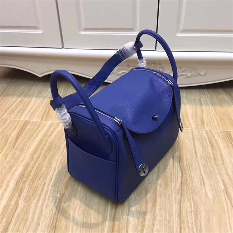 Hermes Lindy 26/30cm Bag Clemence Leather In Royal Blue Silver-Metal High