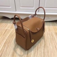 Hermes Lindy 26/30cm Bag Clemence Leather In Camel Silver-Metal High