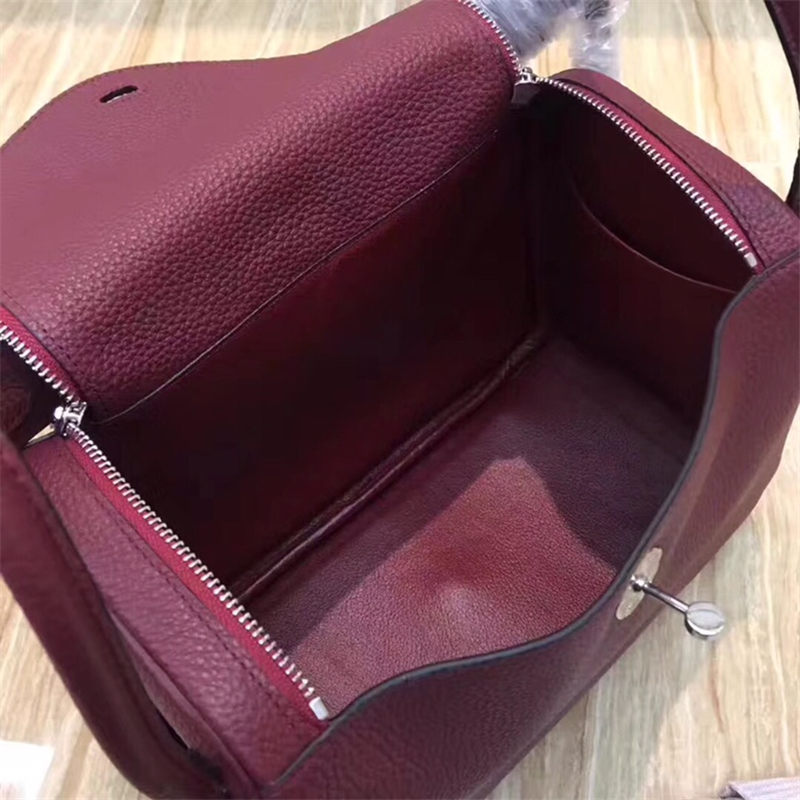 Hermes Lindy 26/30cm Bag Clemence Leather In Wine Silver-Metal High