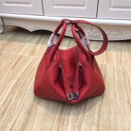 Hermes Lindy 26/30cm Bag Clemence Leather In Red Silver-Metal High