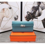 Hermes Kelly Classic Wallet Calfskin In Blue High