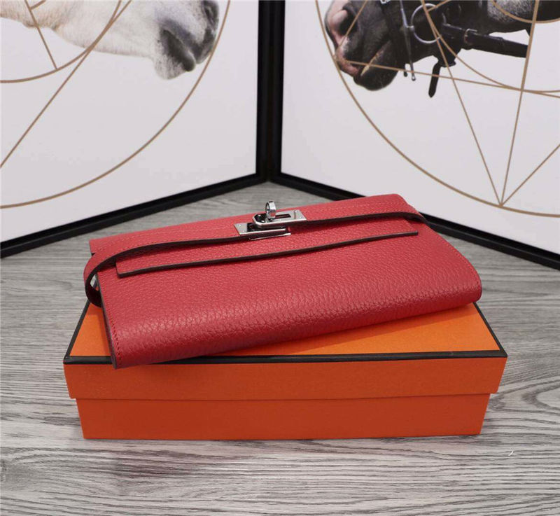 Hermes Kelly Classic Wallet Calfskin In Red High