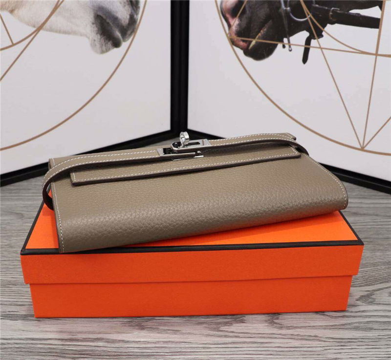 Hermes Kelly Classic Wallet Calfskin In Etoupe High