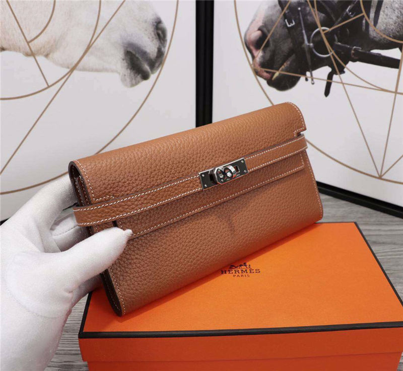 Hermes Kelly Classic Wallet Calfskin In Camel High