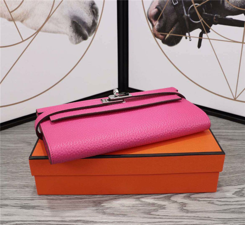 Hermes Kelly Classic Wallet Calfskin In Fuchsia High