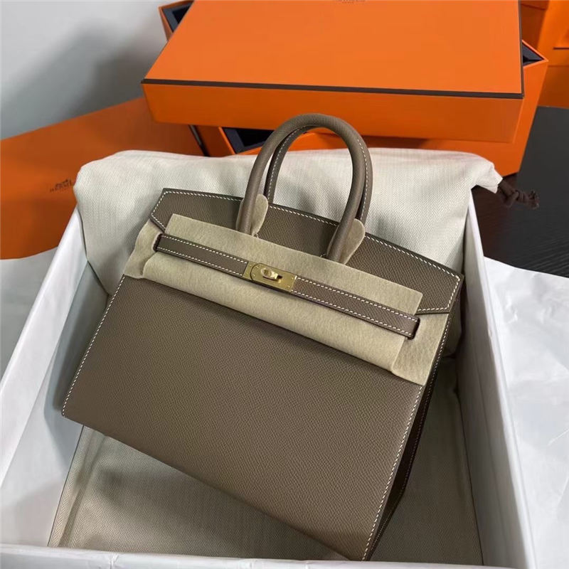 Hermes Birkin Sellier Bag 25cm Epsom Leather WAX Etoupe Gold-Metal High