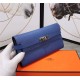 Hermes Kelly Classic Wallet Calfskin In Royal Blue High