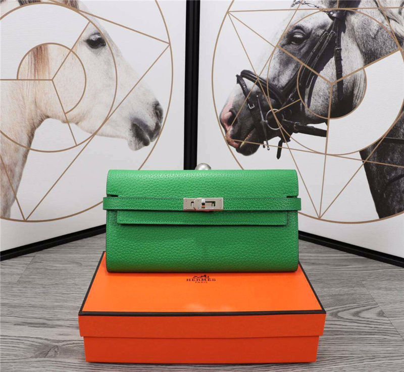 Hermes Kelly Classic Wallet Calfskin In Green High