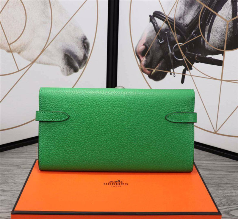 Hermes Kelly Classic Wallet Calfskin In Green High