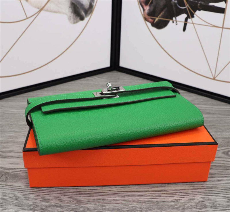 Hermes Kelly Classic Wallet Calfskin In Green High