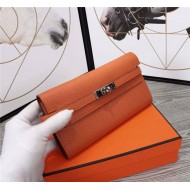 Hermes Kelly Classic Wallet Calfskin In Orange High