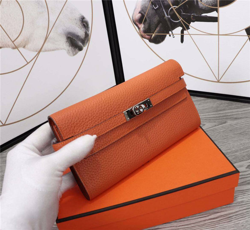 Hermes Kelly Classic Wallet Calfskin In Orange High