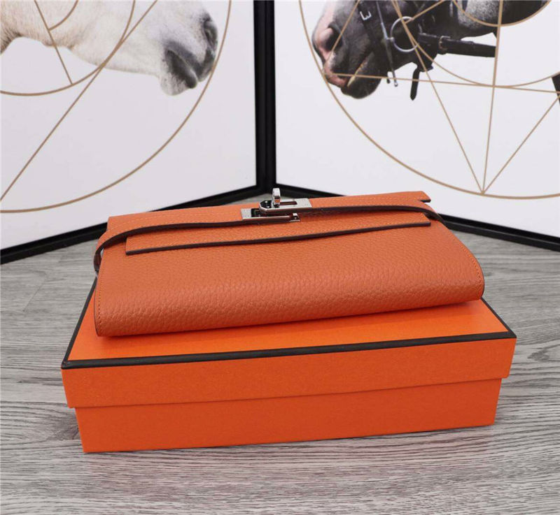 Hermes Kelly Classic Wallet Calfskin In Orange High