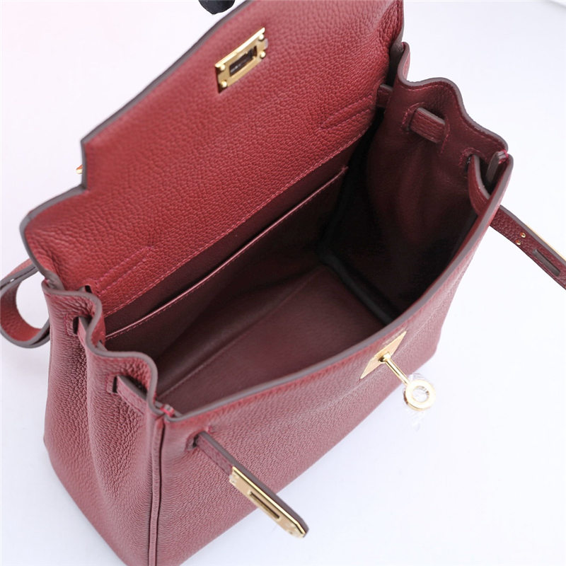 Hermes Kelly Ado PM Backpack Togo Leather WAX In Wine Gold-Metal High