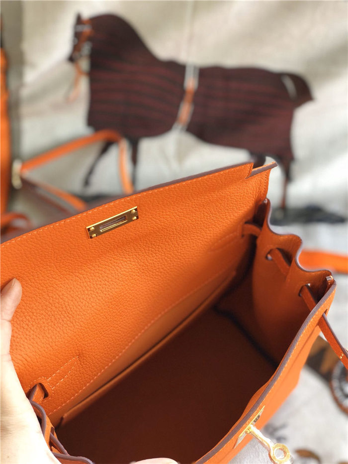 Hermes Kelly Ado PM Backpack Togo Leather WAX In Orange Gold/Silver-Metal High