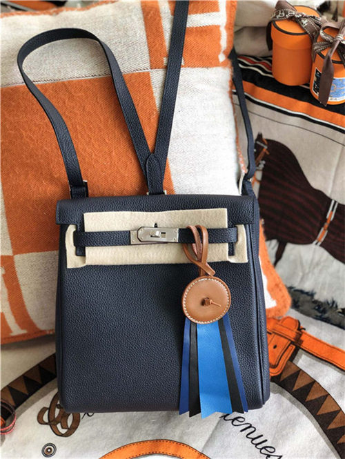 Hermes Kelly Ado PM Backpack Togo Leather WAX In Dk-Navy Gold/Silver-Metal High