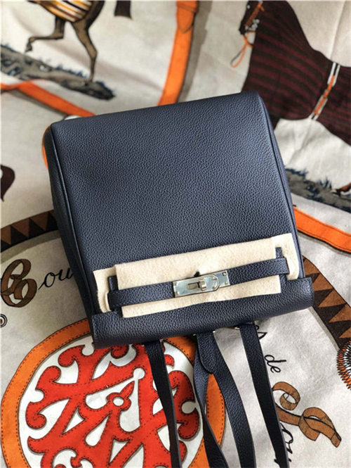 Hermes Kelly Ado PM Backpack Togo Leather WAX In Dk-Navy Gold/Silver-Metal High