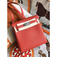 Hermes Kelly Ado PM Backpack Togo Leather WAX In Red Silver-Metal High