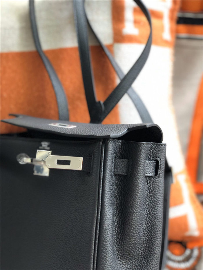 Hermes Kelly Ado PM Backpack Togo Leather WAX In Black Silver-Metal High