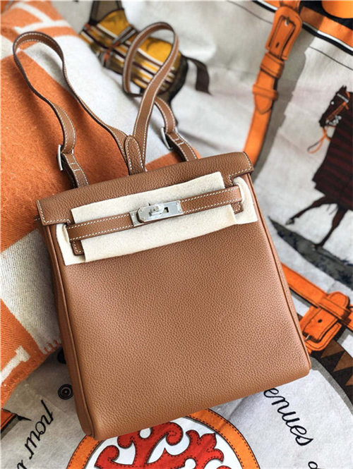 Hermes Kelly Ado PM Backpack Togo Leather WAX In Tan Silver-Metal High