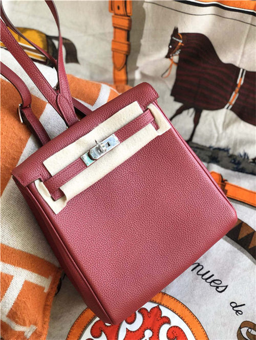 Hermes Kelly Ado PM Backpack Togo Leather WAX In Wine Silver-Metal High