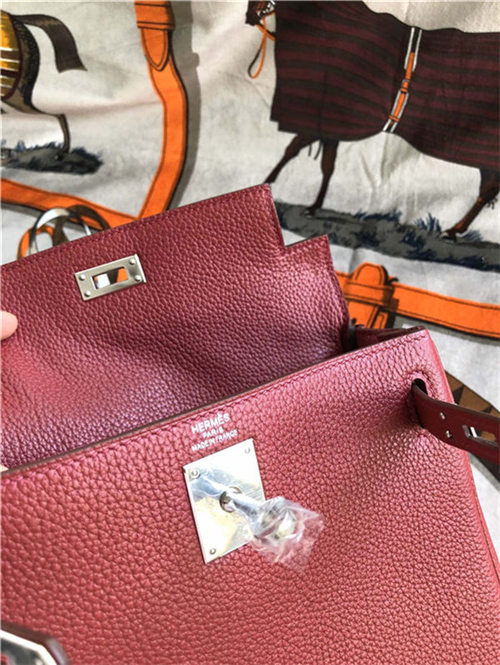 Hermes Kelly Ado PM Backpack Togo Leather WAX In Wine Silver-Metal High