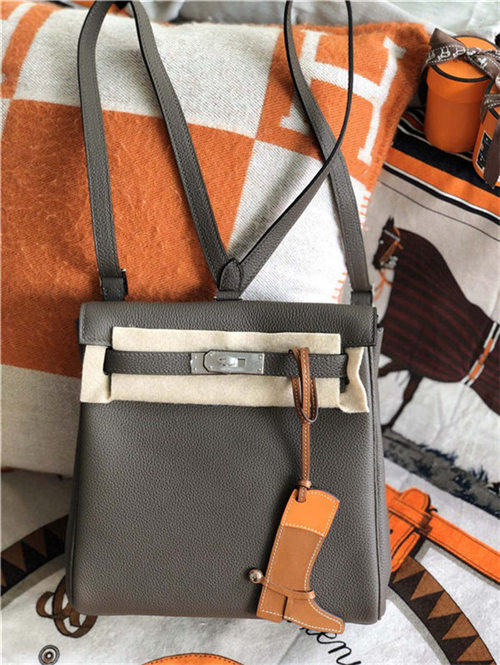 Hermes Kelly Ado PM Backpack Togo Leather WAX In Tin Grey Silver-Metal High