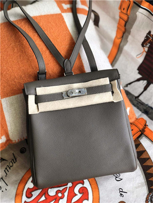 Hermes Kelly Ado PM Backpack Togo Leather WAX In Tin Grey Silver-Metal High