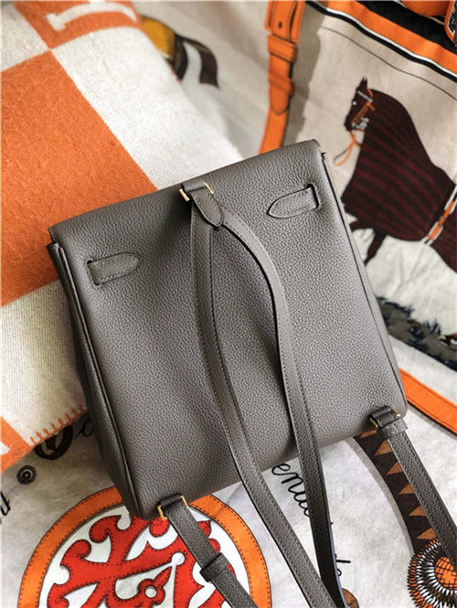 Hermes Kelly Ado PM Backpack Togo Leather WAX In Tin Grey Gold-Metal High