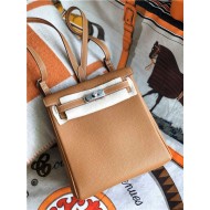 Hermes Kelly Ado PM Backpack Togo Leather WAX In Camel Silver-Metal High