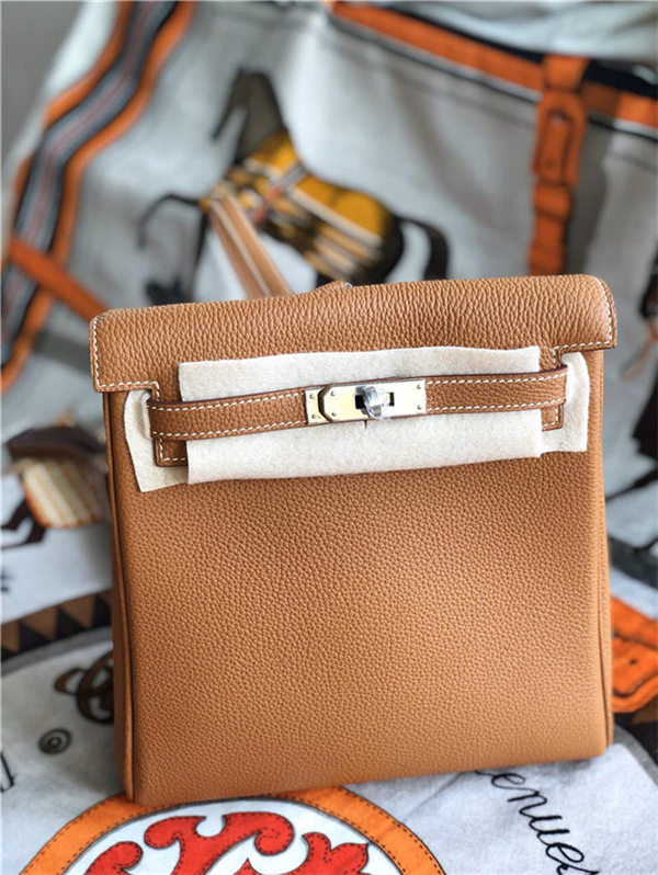 Hermes Kelly Ado PM Backpack Togo Leather WAX In Camel Silver-Metal High