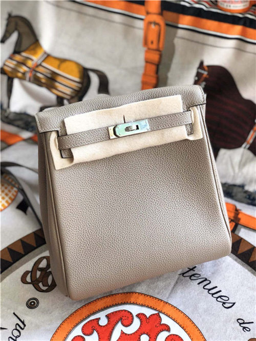 Hermes Kelly Ado PM Backpack Togo Leather WAX In Gris Asphalte Silver-Metal High