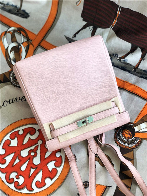 Hermes Kelly Ado PM Backpack Togo Leather WAX In Lt-Pink Silver-Metal High