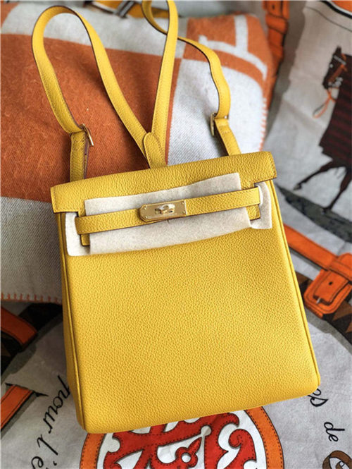 Hermes Kelly Ado PM Backpack Togo Leather WAX In Yellow Gold-Metal High