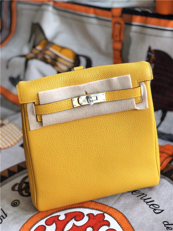 Hermes Kelly Ado PM Backpack Togo Leather WAX In Yellow Silver-Metal High