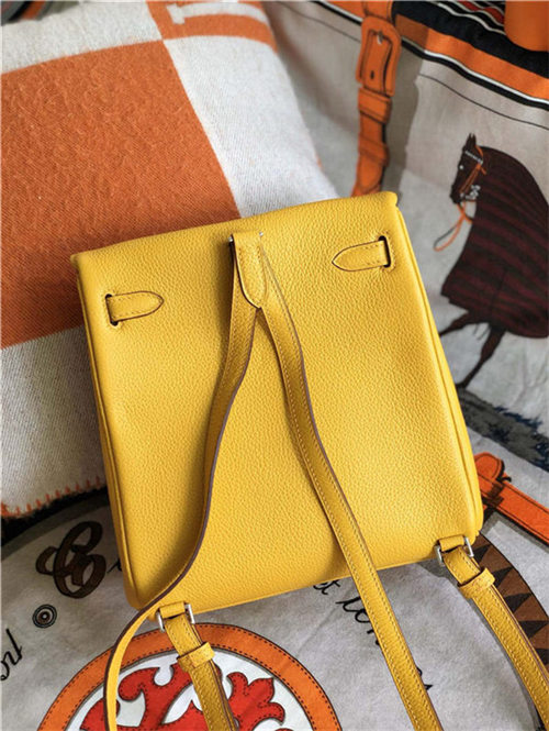 Hermes Kelly Ado PM Backpack Togo Leather WAX In Yellow Silver-Metal High