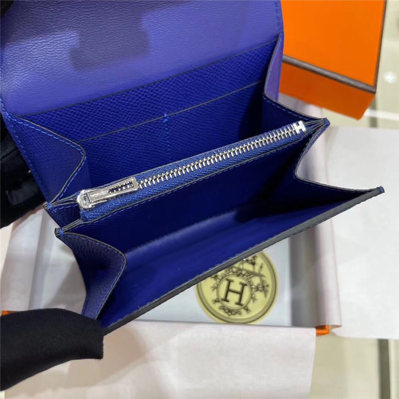 Hermes Constance Compact Wallet Epsom Leather Royal Blue High