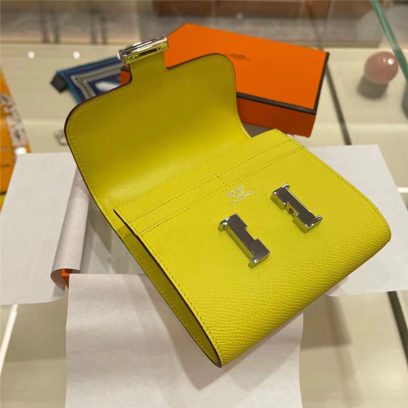 Hermes Constance Compact Wallet Epsom Leather Yellow High