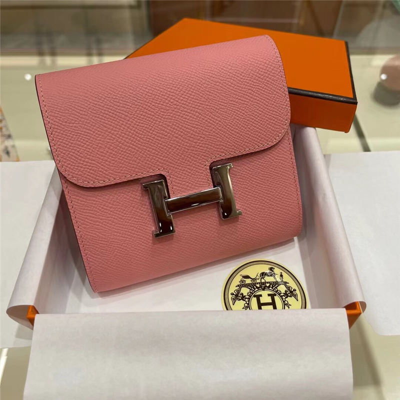 Hermes Constance Compact Wallet Epsom Leather Pink High