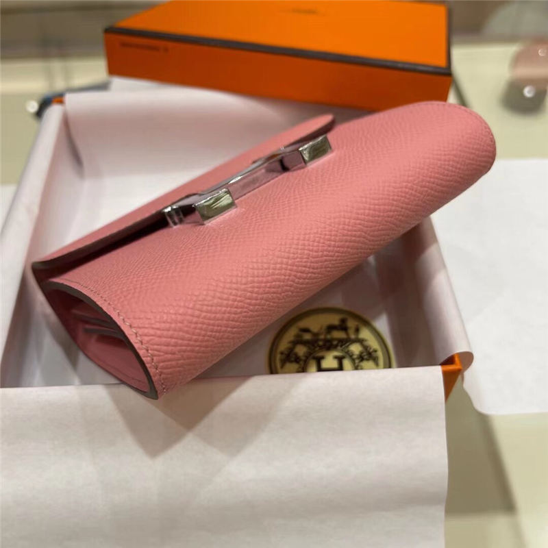 Hermes Constance Compact Wallet Epsom Leather Pink High