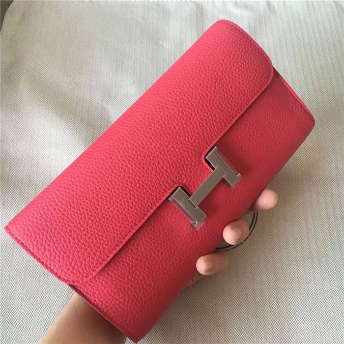 Hermes Constance Long Wallet Calfskin In Rose Red High