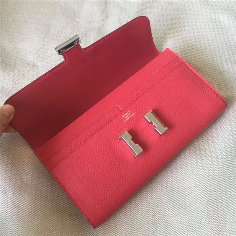 Hermes Constance Long Wallet Calfskin In Rose Red High