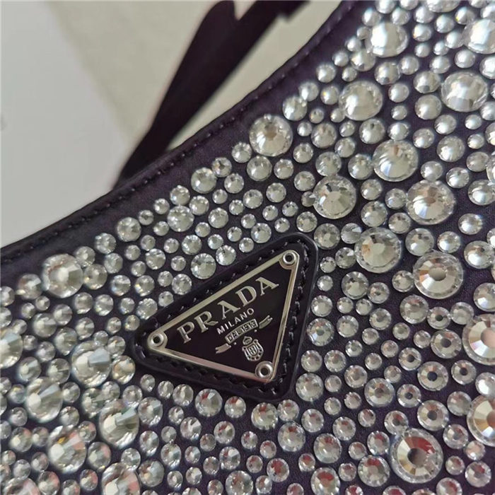 Prada Cleo satin bag with crystals 1BC169 Metal High