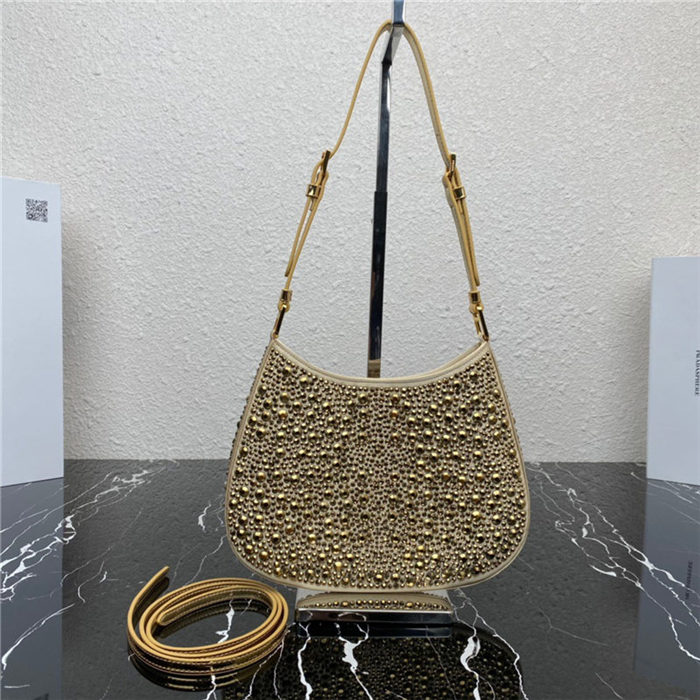 Prada Cleo satin bag with crystals 1BC169 Gold High